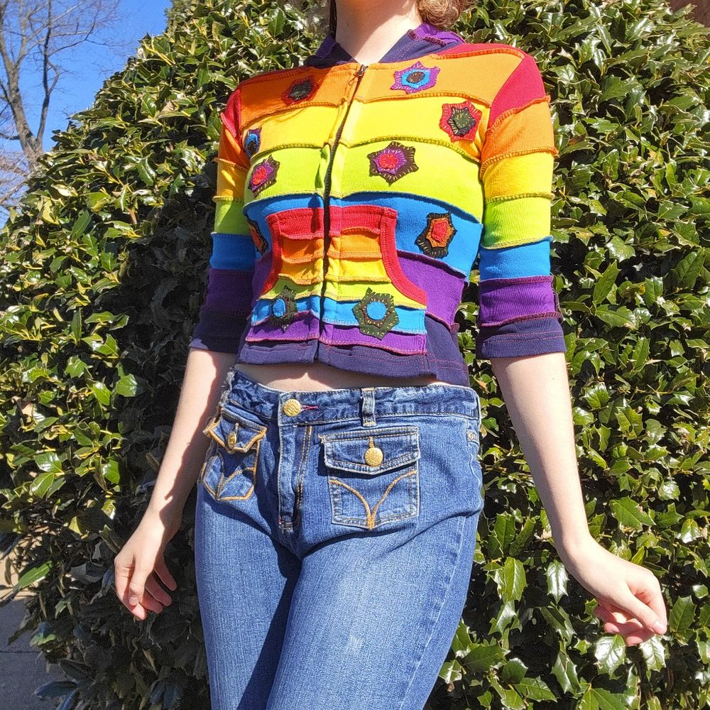 Rising International Cropped Patchwork Rainbow Ho… - image 6